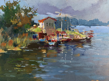 OIl painting Port for boats and yachts Yuriy Suprunchuk