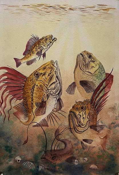 Watercolor painting Predatory fish Dmytro Startsev