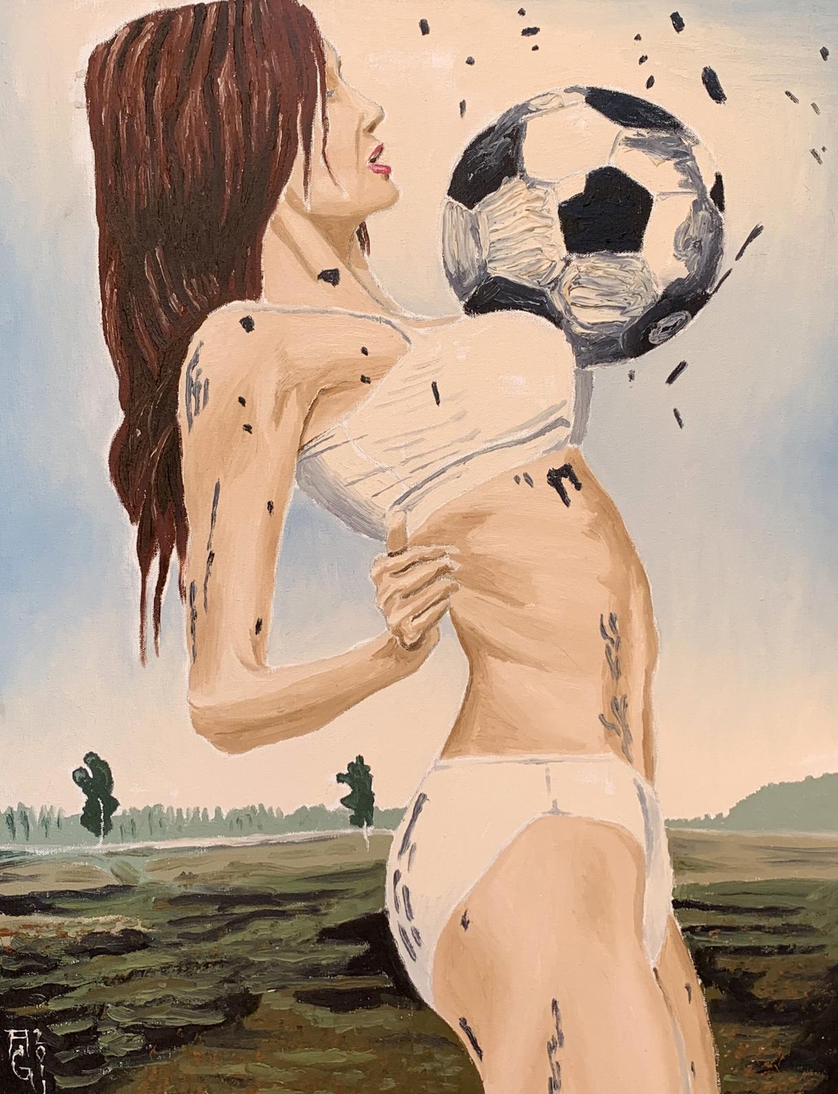 Oil painting Girl and football Oleksandr Gukalov