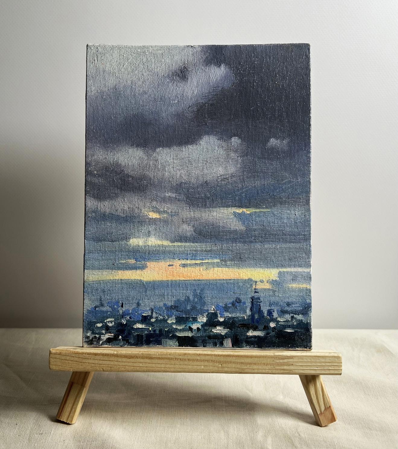 Oil painting Yellow sunset over the city Tatyana Derdey