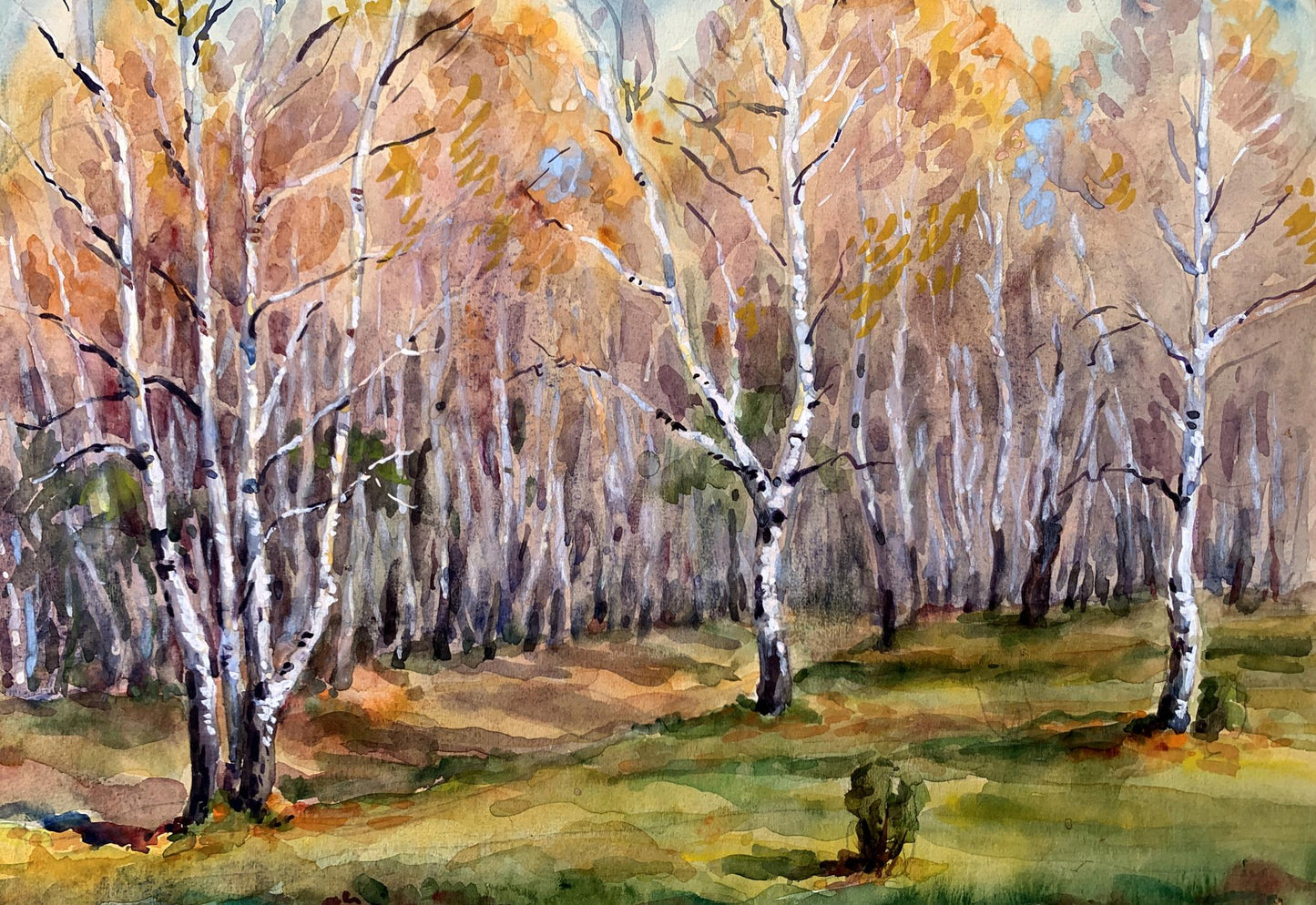 Watercolor painting Autumn birch forest Unknown artist