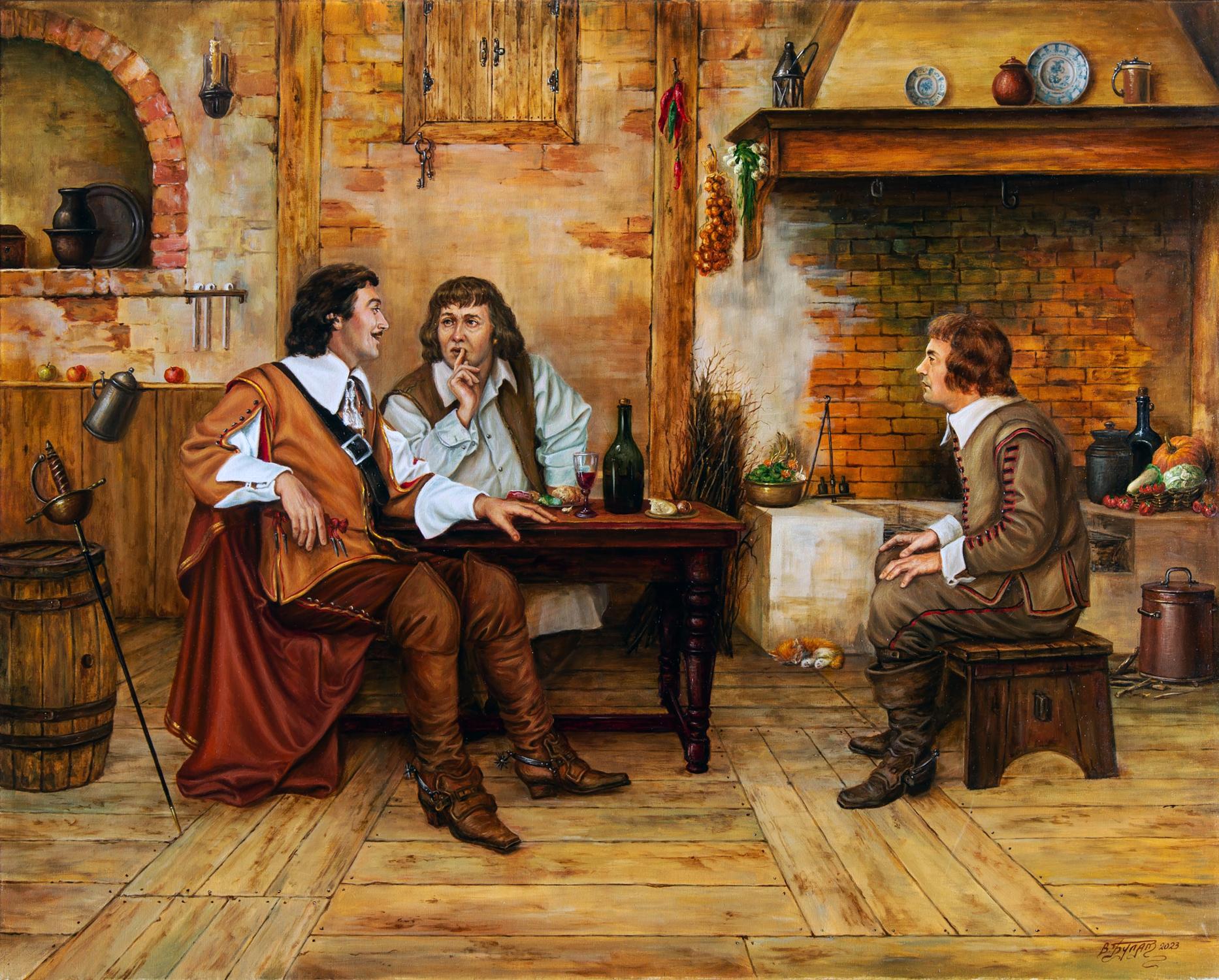 Oil painting The Secret of Porthos Valeriy Bulat