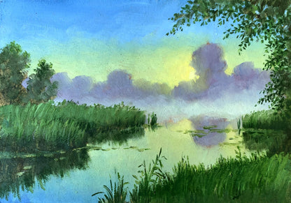 Oil painting Fog over the river