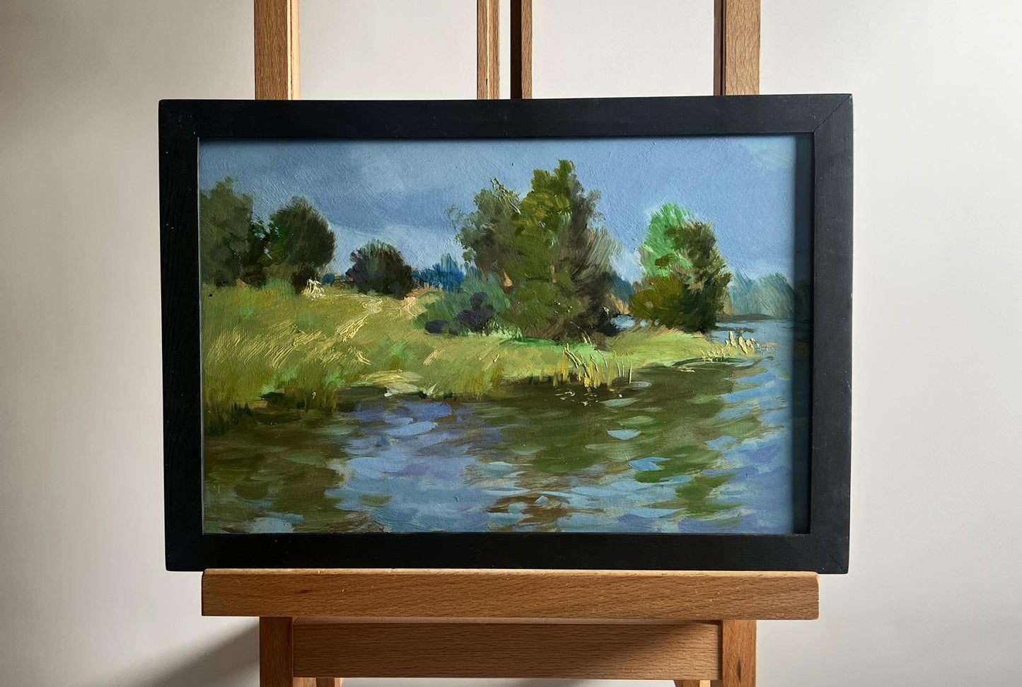 Oil painting A downpour is approaching by the river Yuriy Suprunchuk