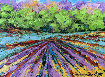 Oil painting Sunny field near the forest V. Zadorozhnya