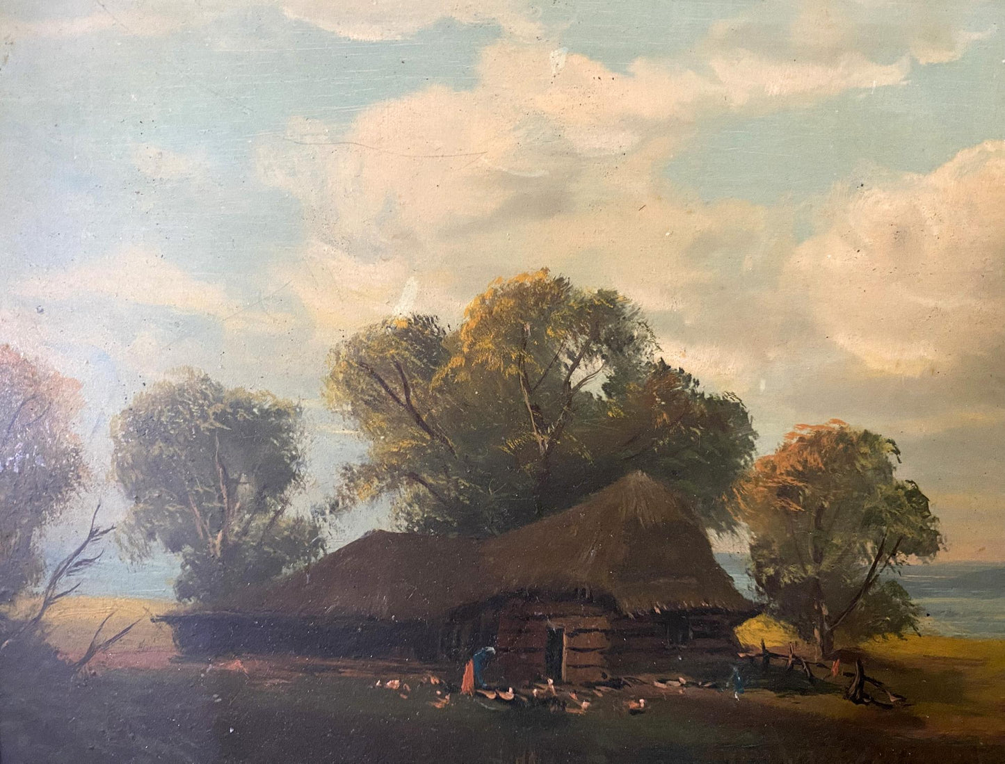 Oil painting House on the outskirts European artist