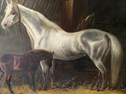 Oil painting Horses in the stall European artist