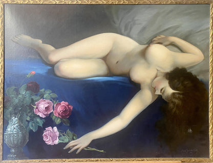 Oil painting Naked girl with a rose European artist