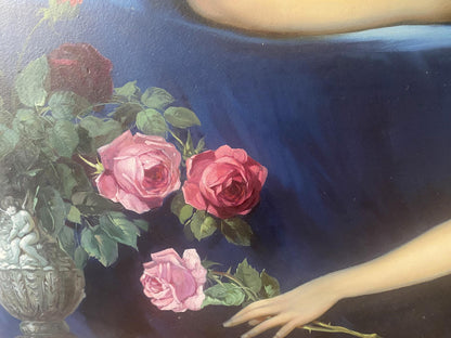 Oil painting Naked girl with a rose European artist