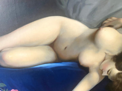 Oil painting Naked girl with a rose European artist