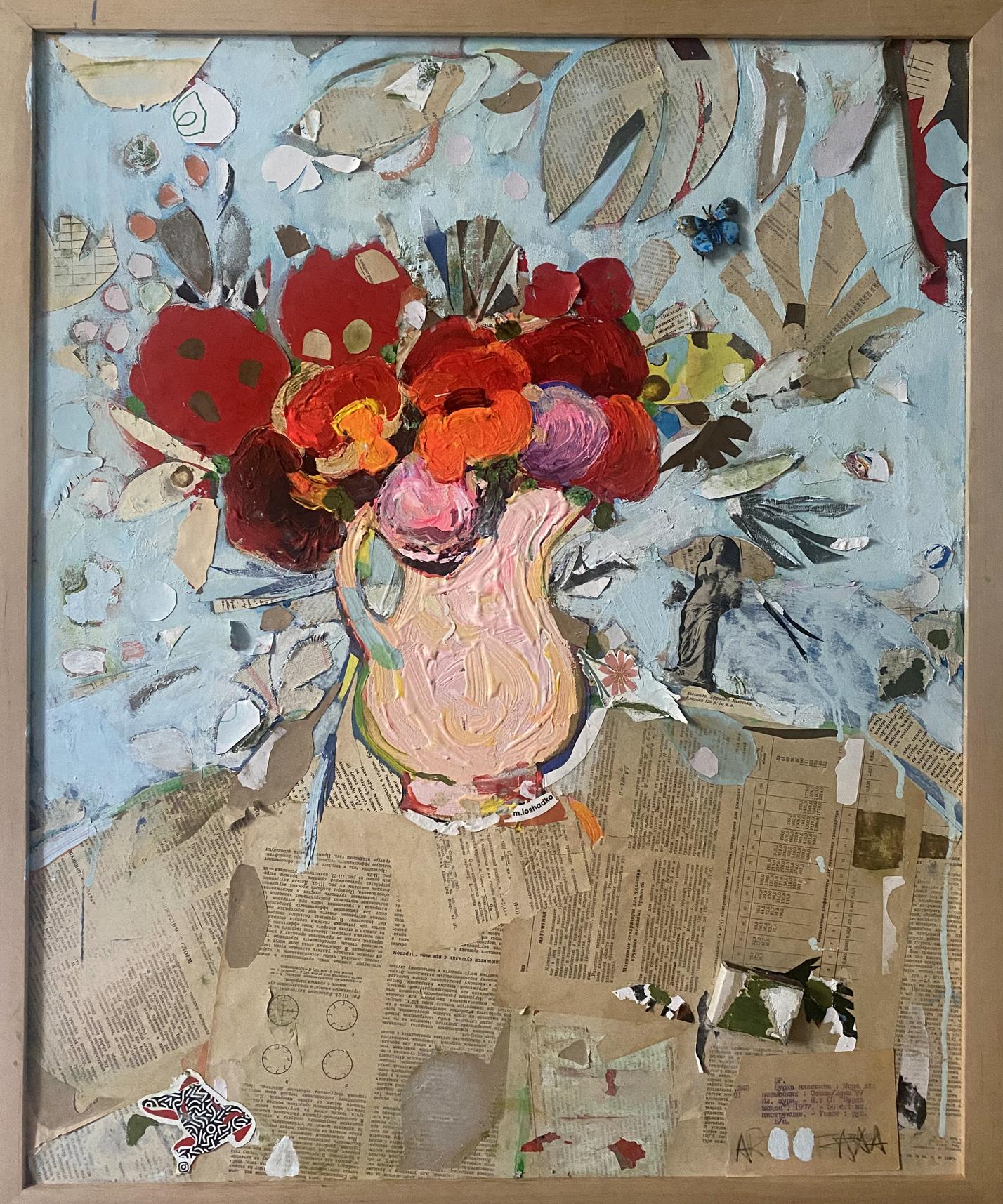 Oil painting Flowers and newspaper Samchuk Vasily Alexandrovich