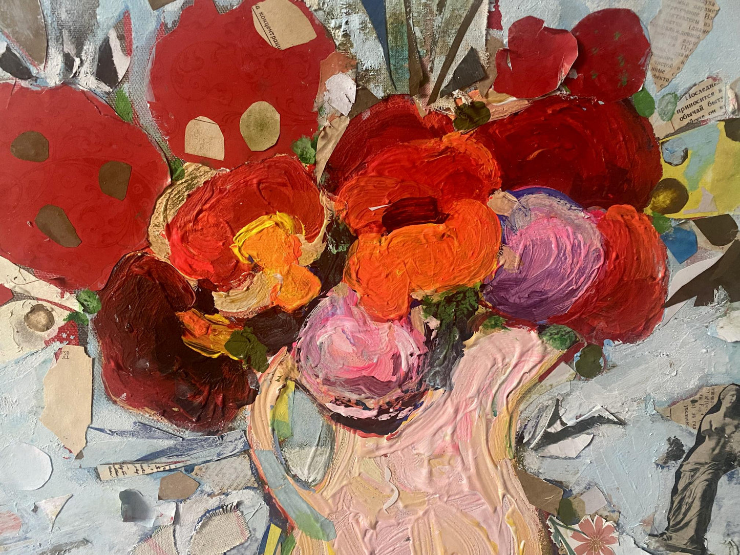 Oil painting Flowers and newspaper Samchuk Vasily Alexandrovich