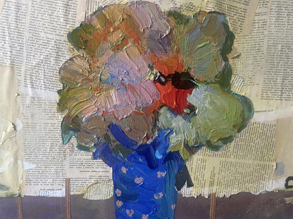Oil painting Flowers in a blue vase Samchuk Vasily Alexandrovich