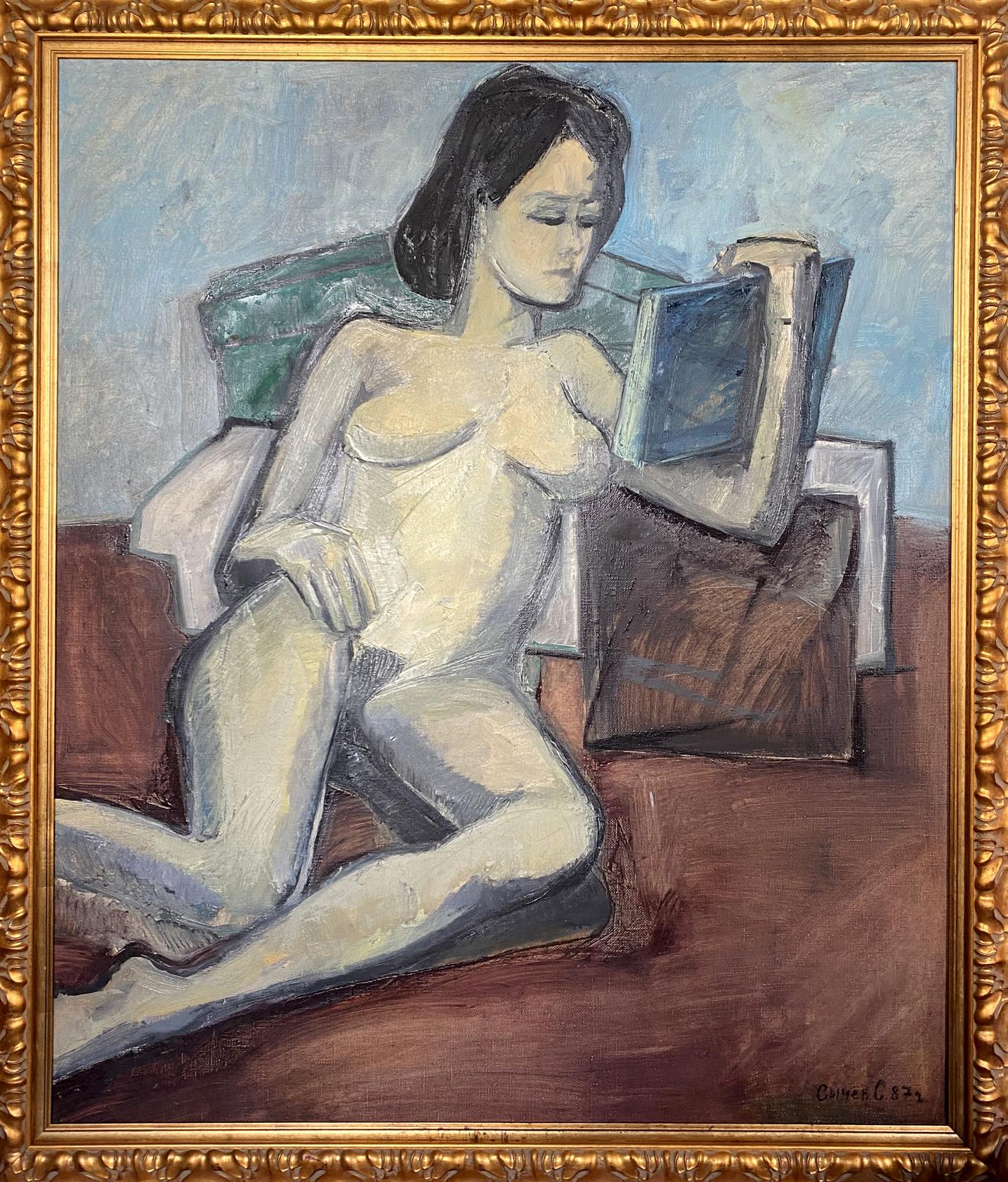 Oil painting Portrait of a naked girl Stanislav Ivanovich Sychov