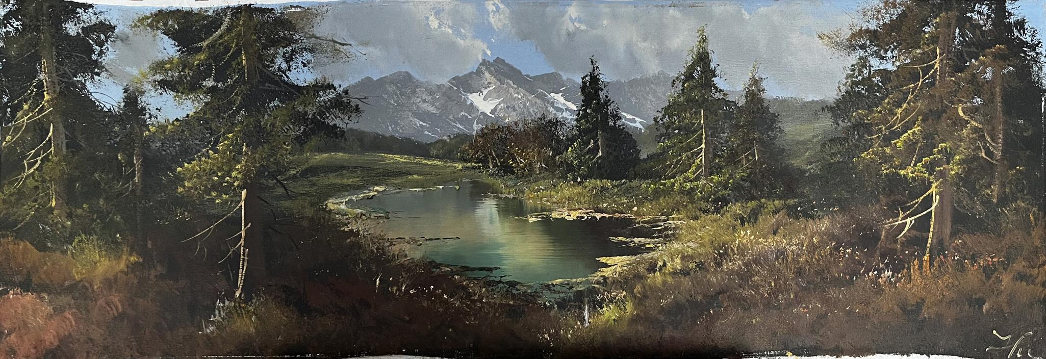 Oil painting Lake in the forest European artist