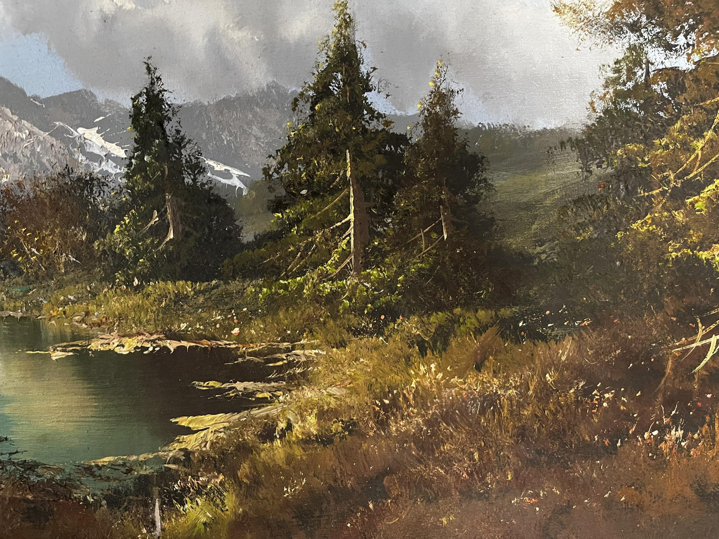 Oil painting Lake in the forest European artist