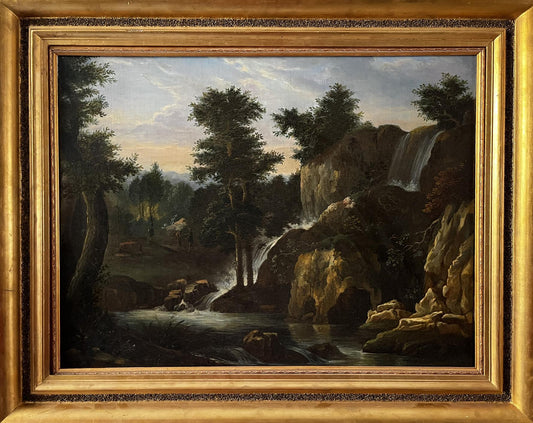 Oil painting Mountain waterfall European artist