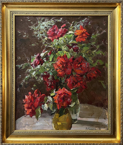 Oil painting Red roses Kompaniets-Kianchenko Nadezhda Dmitrievna