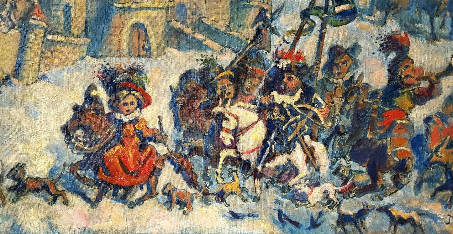 Oil painting Returning from the hunt Daniil Litvinov