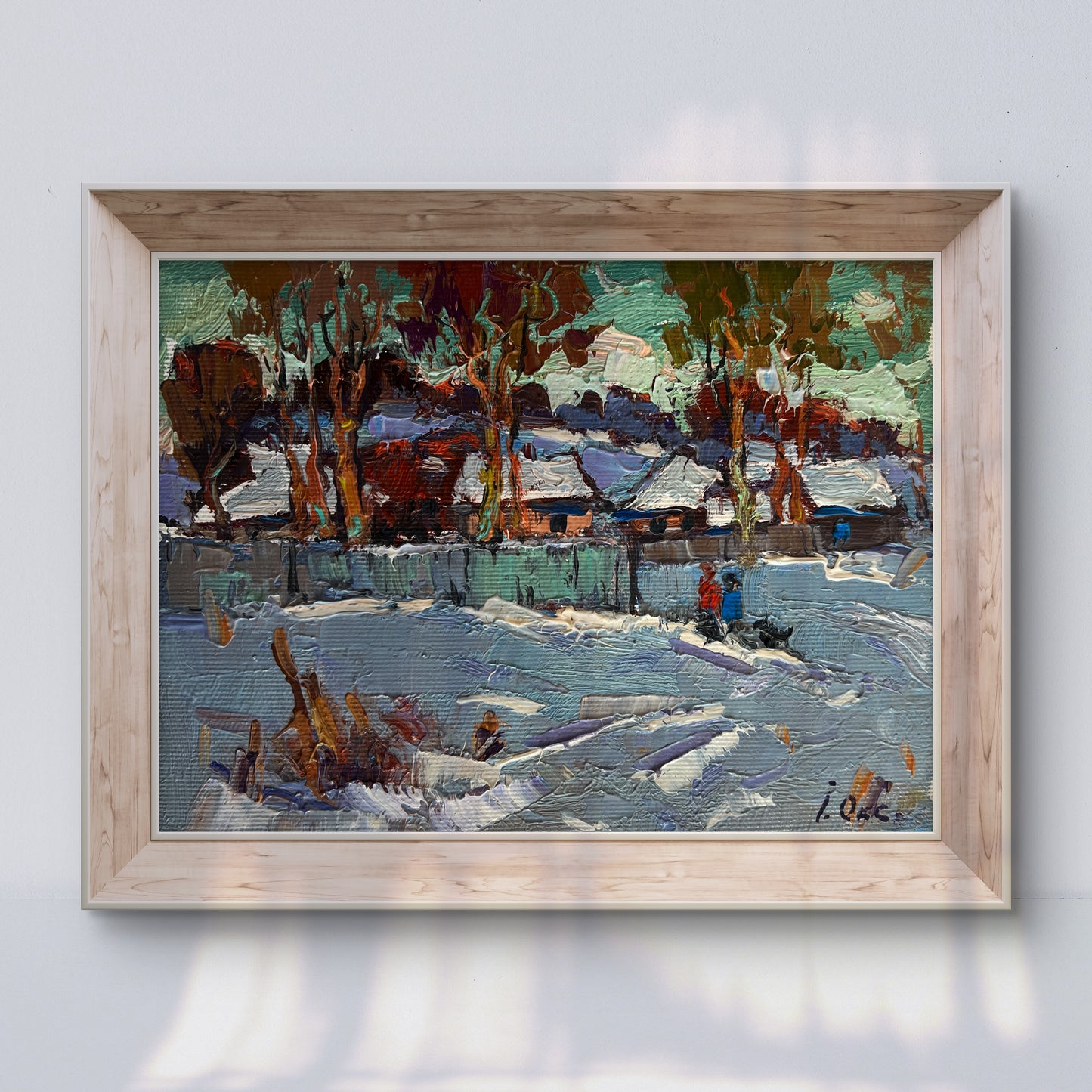 Oil painting The village was covered in snow Oksana Ivanyuk