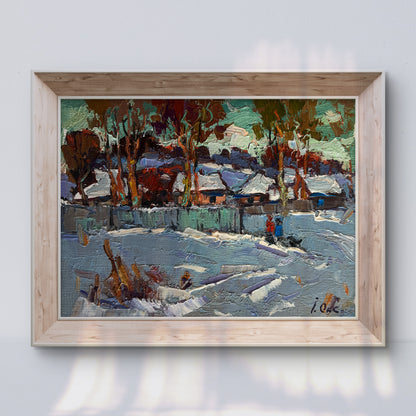 Oil painting The village was covered in snow Oksana Ivanyuk