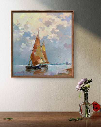 OIl painting Two sailboats at sea Yuriy Suprunchuk