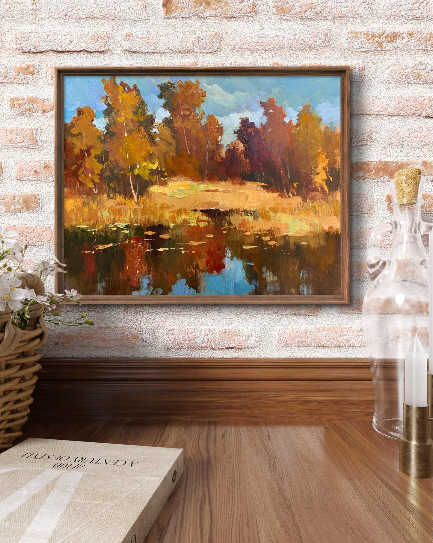 OIl painting Golden autumn and gentle river Yuriy Suprunchuk