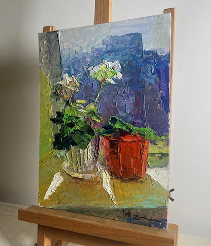 Oil painting Flowers on the windowsill Boris Serdyuk