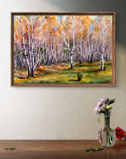 Watercolor painting Autumn birch forest Unknown artist