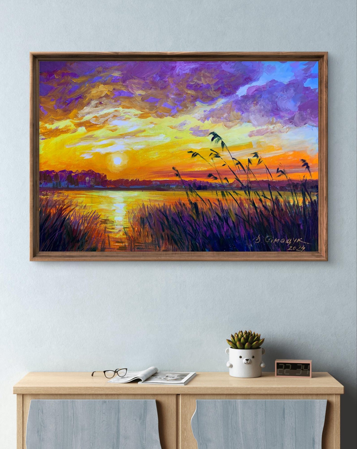 Oil painting Enchanting sunset over the river Valentina Simashchuk