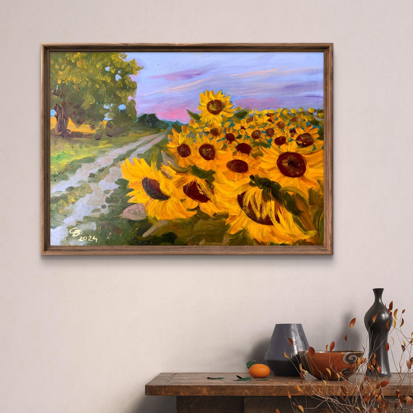 Oil painting Sunflowers along the road Valentina Simashchuk