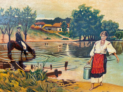 Oil painting At the water's edge Unknown artist