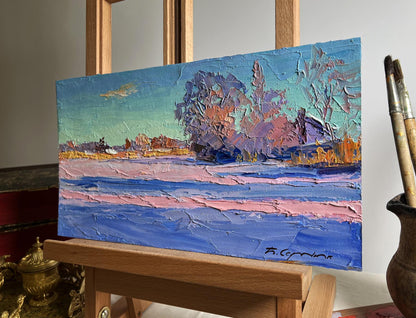Oil painting Pink morning in winter Boris Serdyuk