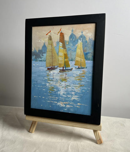 OIl painting Three sailboats in the evening Yuriy Suprunchuk