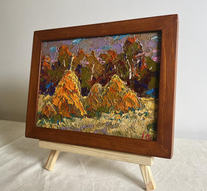 Oil painting Haystacks in the field Oleksiy Ivanyuk