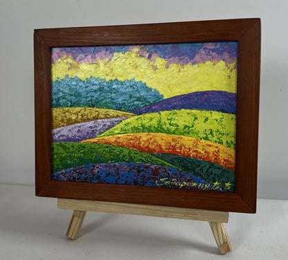 Oil painting Fiery sky over green forest V. Zadorozhnya