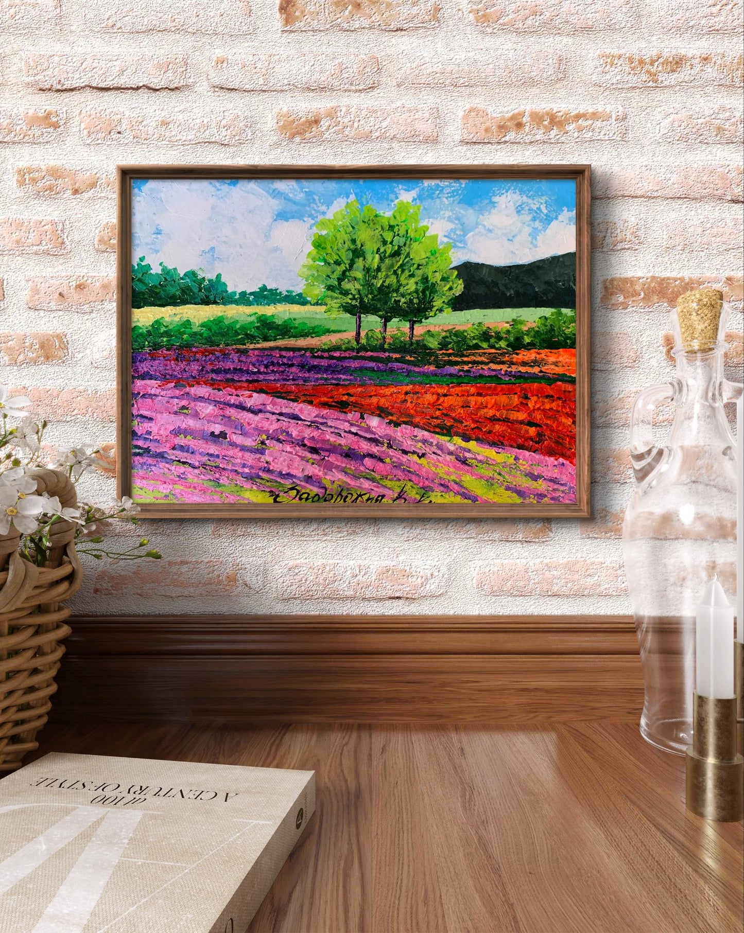 Oil painting Flower fields near the mountains V. Zadorozhnya