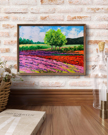 Oil painting Flower fields near the mountains V. Zadorozhnya