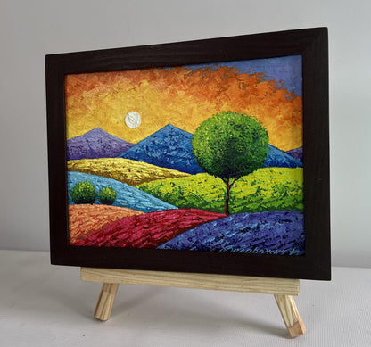 Oil painting Summer sunset over flowering slopes V. Zadorozhnya