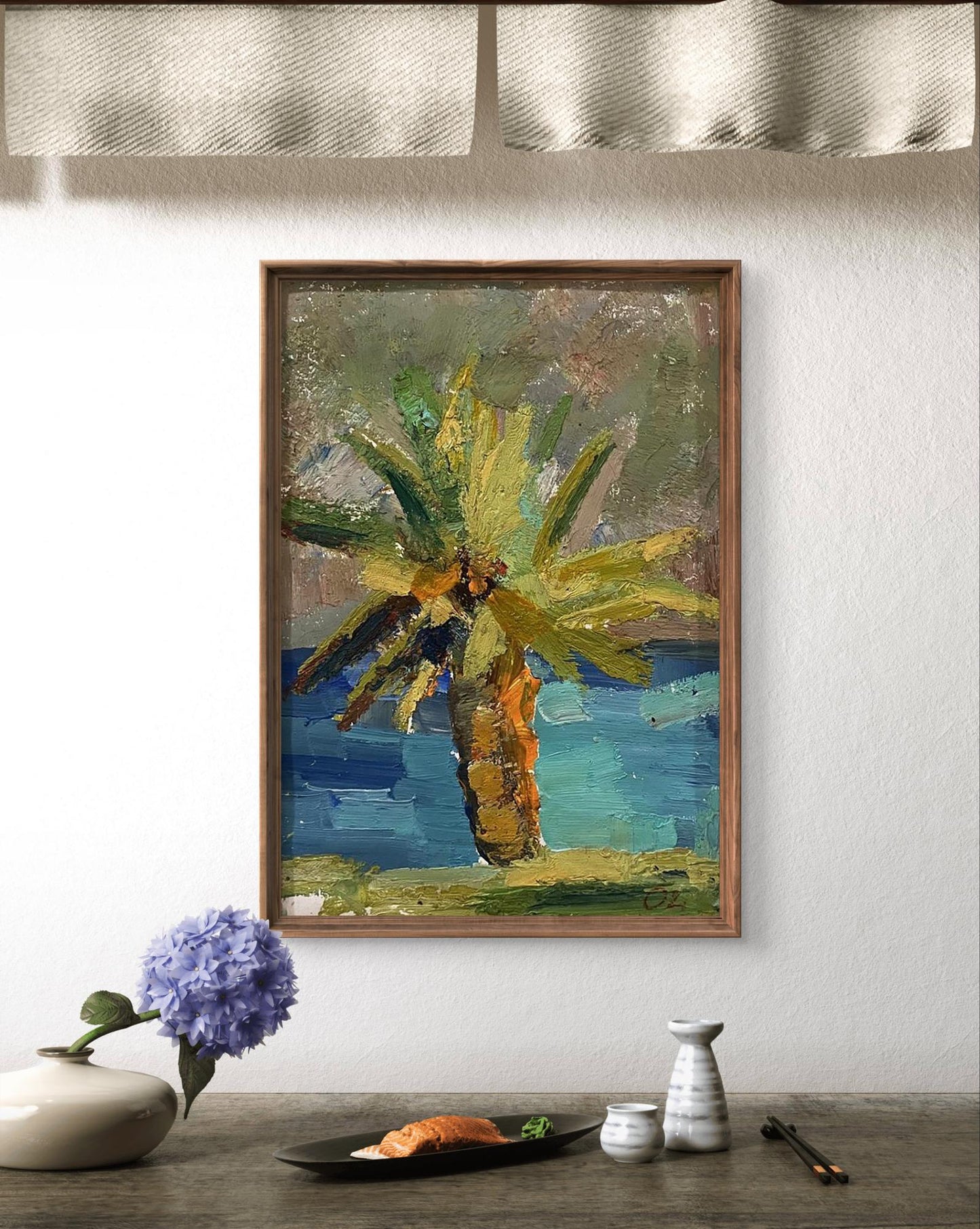 Oil painting Palm tree on the shore Olesya Lishaeva