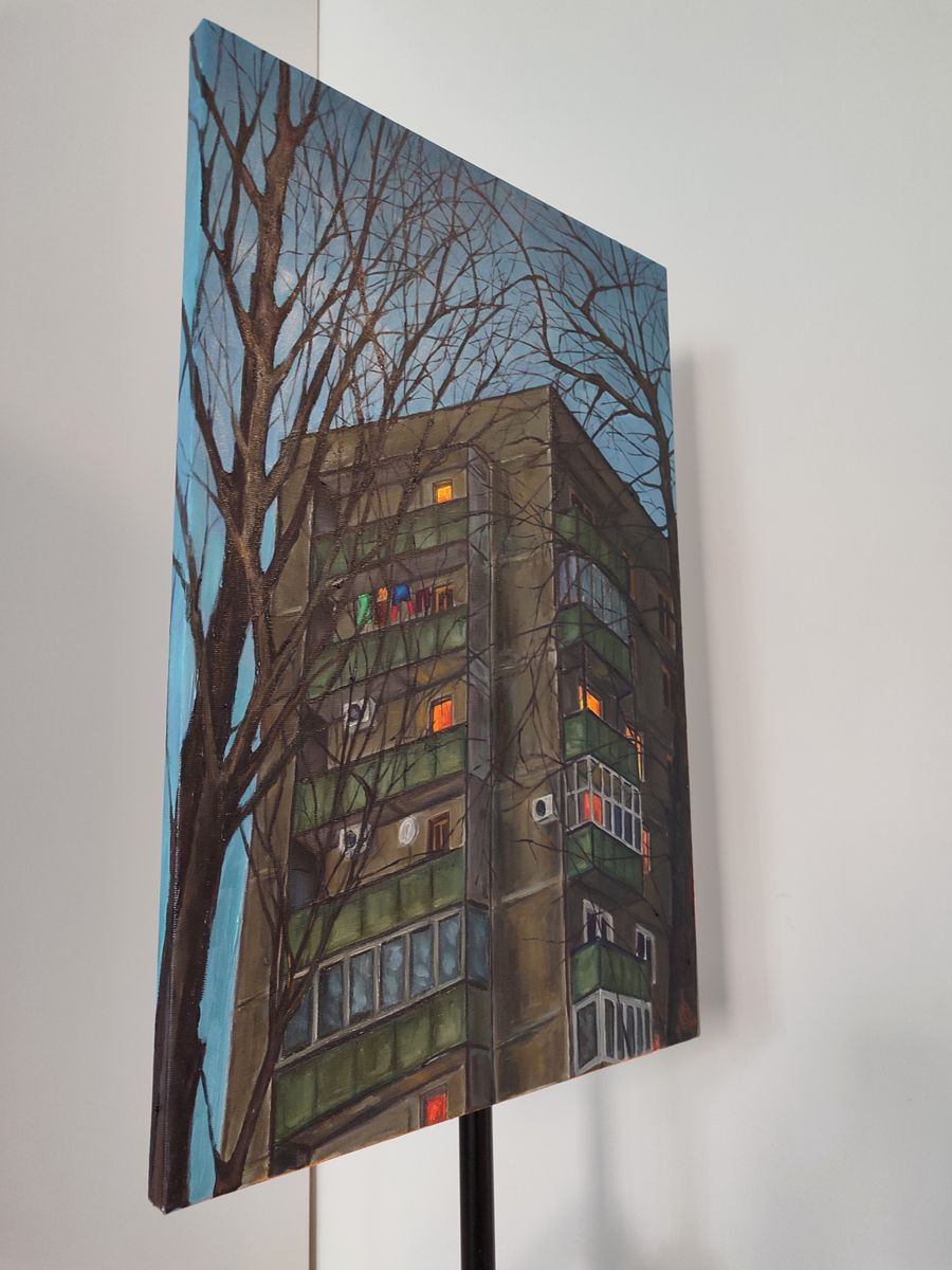 Oil painting City night house Oksana Sklym