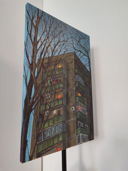Oil painting City night house Oksana Sklym