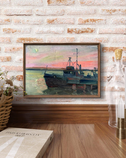 Oil painting Ship on the ferry Peter Dobrev