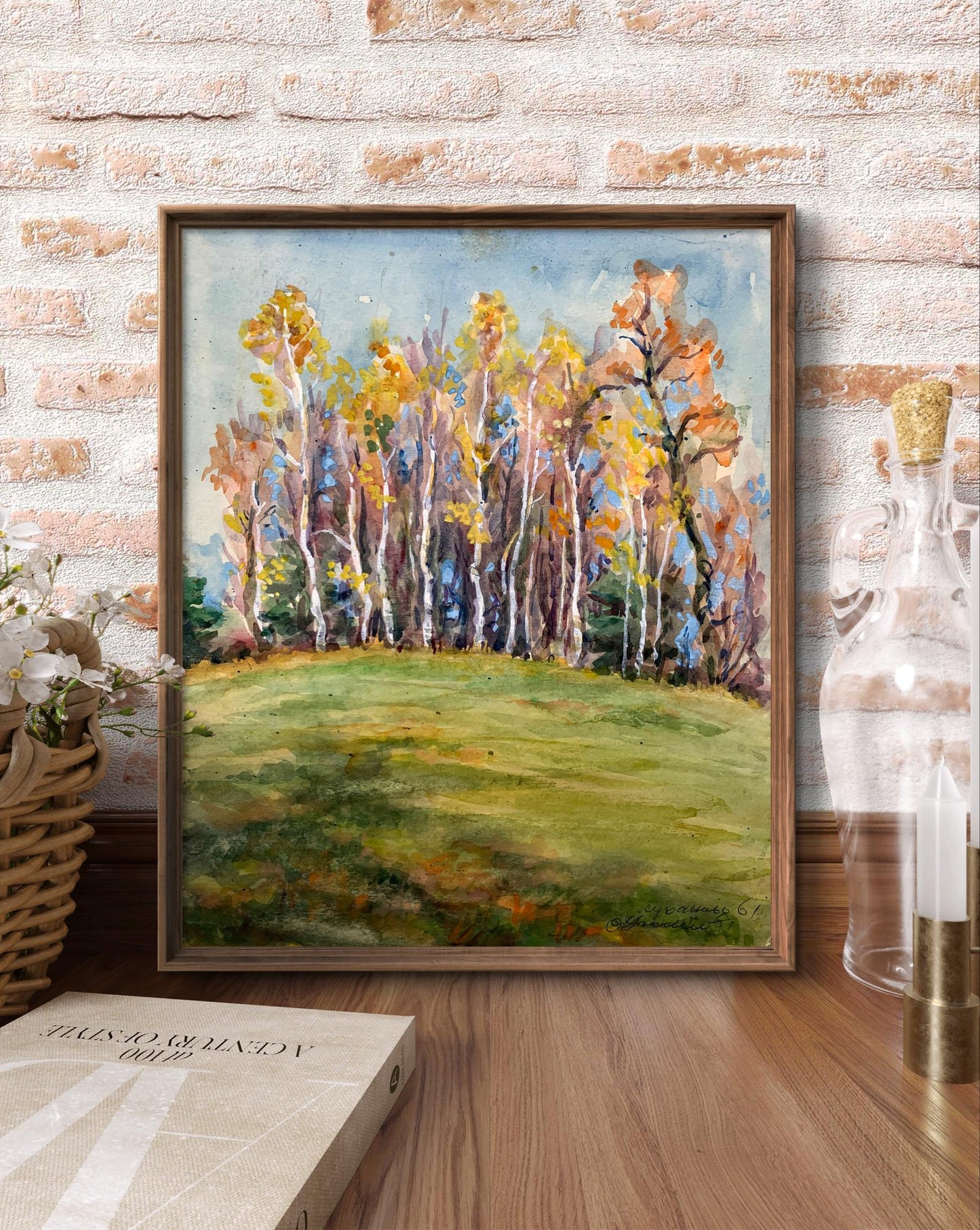 Watercolor painting Golden leaves O. Umansky