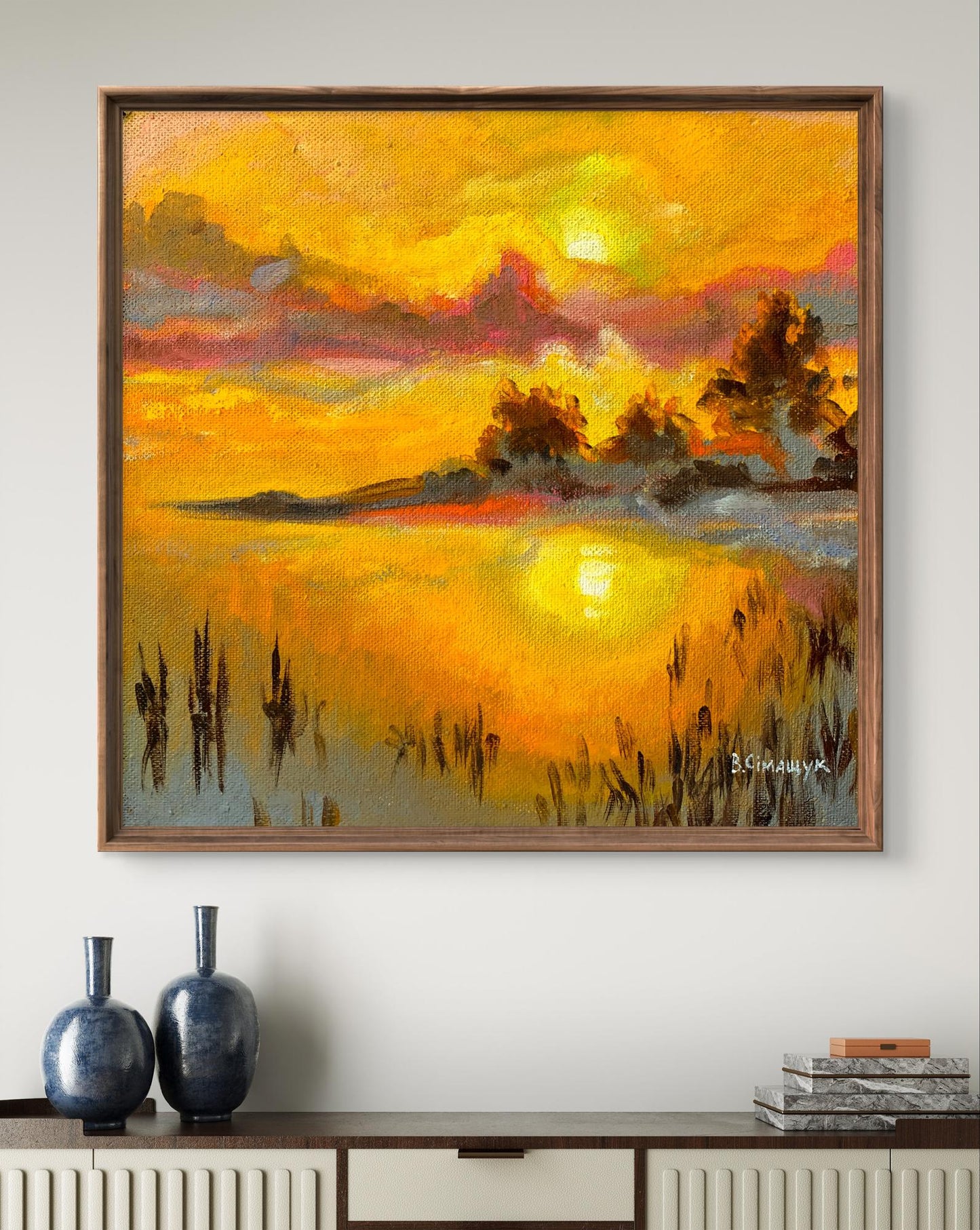 Oil painting Sunset sun Valentina Simashchuk