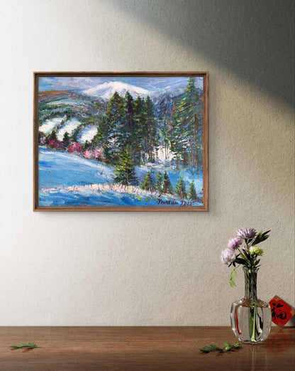 Oil painting Snow fell in the mountains Yu. Ulinets