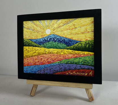 Oil painting Sunset rays over a mountain valley V. Zadorozhnya