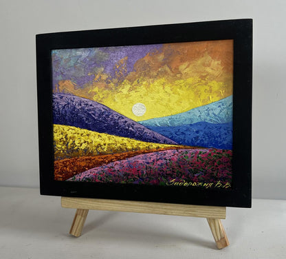 Oil painting Mountain range in scarlet tones V. Zadorozhnya