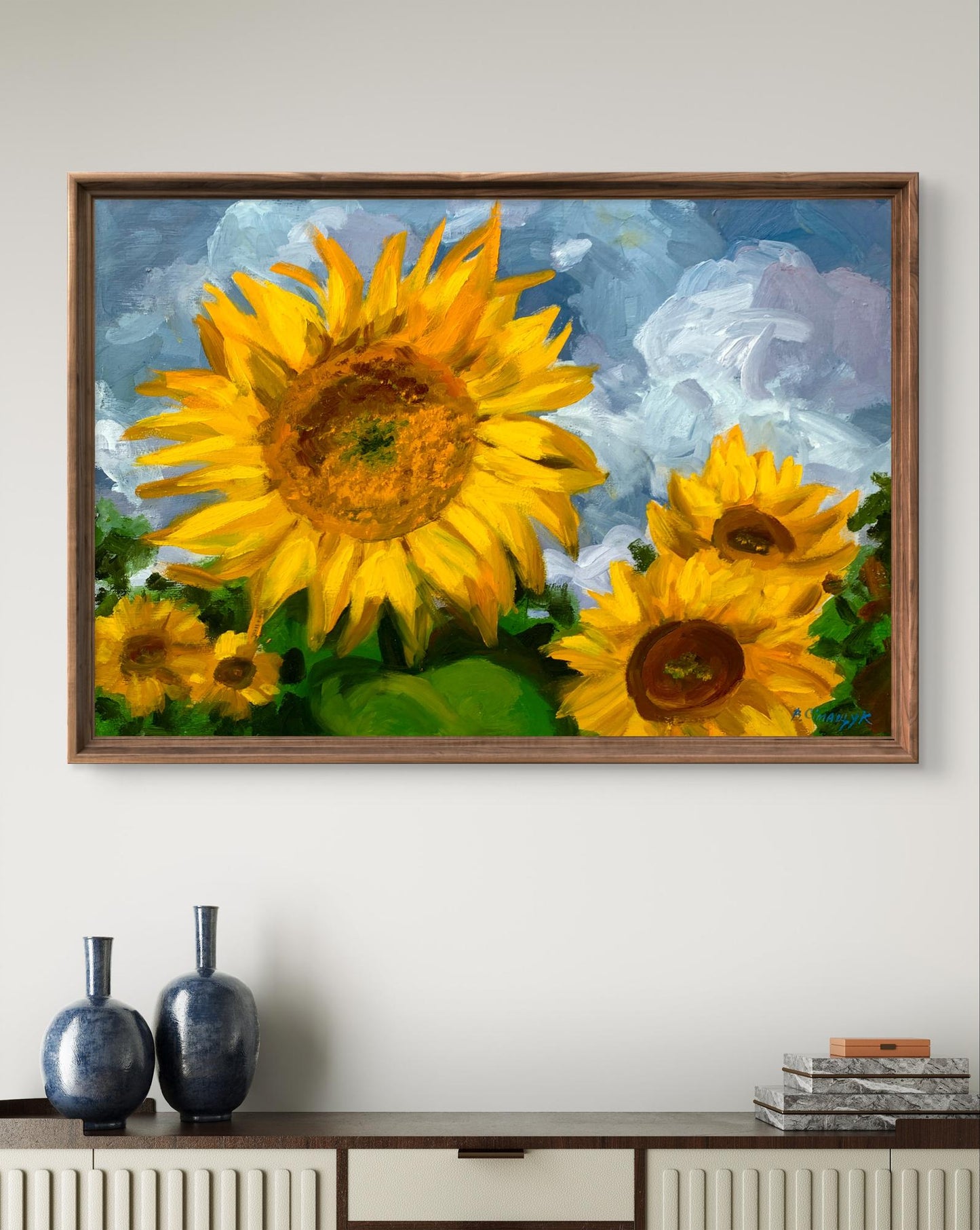 Oil painting Sunflowers and clouds Valentina Simashchuk