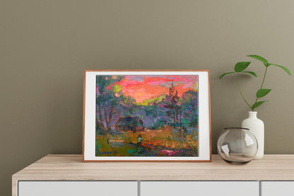 Oil painting Pink sunset 